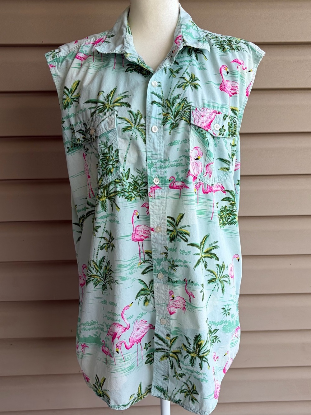 •Red Camel• Tropical Flamingo Sleeveless Button Front Shirt - Size XL